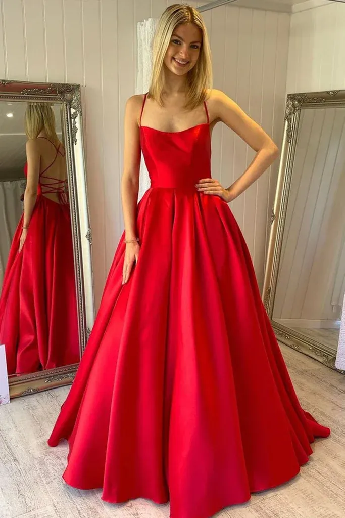 Diynav Backless Red Satin Long Prom Dress, Backless Red Formal Dress, Red Evening Dress HZ1017