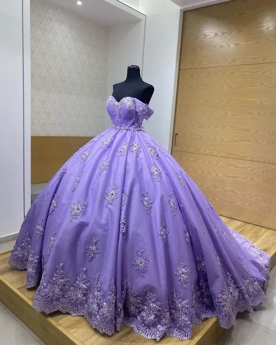 Diynav Off The Shoulder Ball Gown,Purple Sweet 16 Dress HZ1017