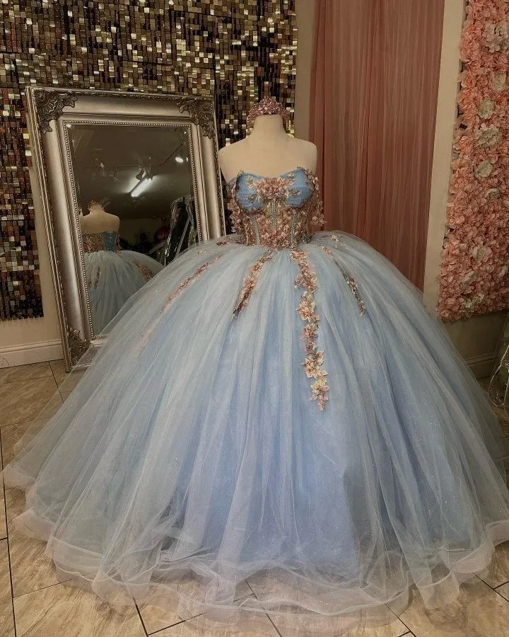 Diynav Gown Quinceanera Dress Sweetheart Appliques Flowers Princess Sweet 16 Gown HZ1017
