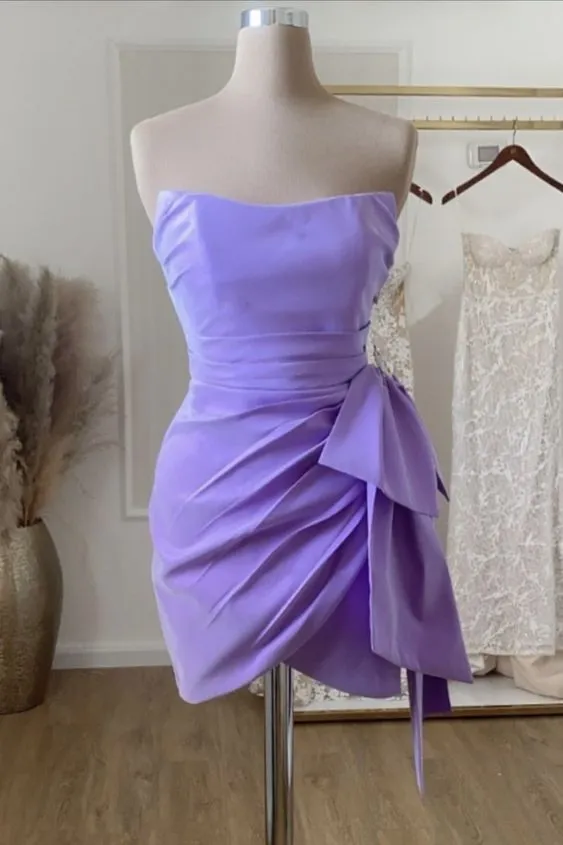 Diynav Lavender Satin Hoco Dress Lavender Mini Homecoming Dress HZ1017
