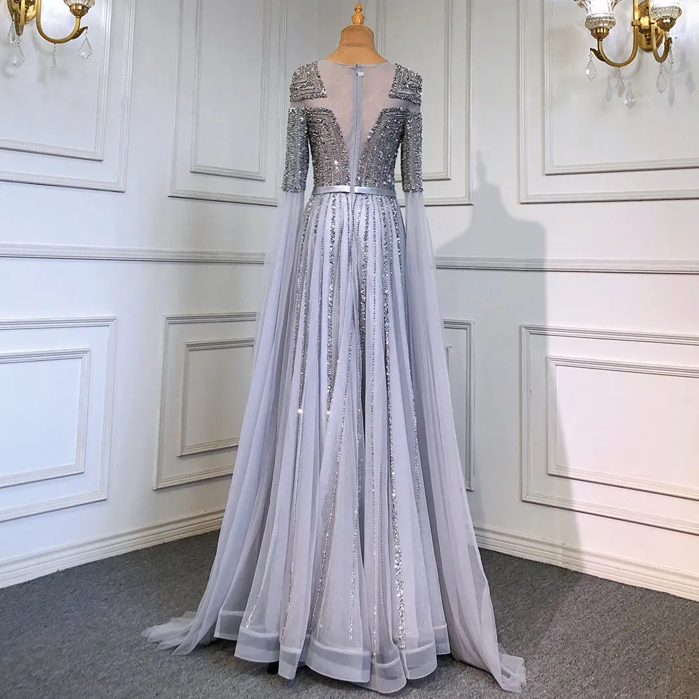 Diynav Arabic Luxury Cape Sleeves Evening Dresses Gowns 2025 Beaded A-Line For Women Party HZ1017 - Image 4