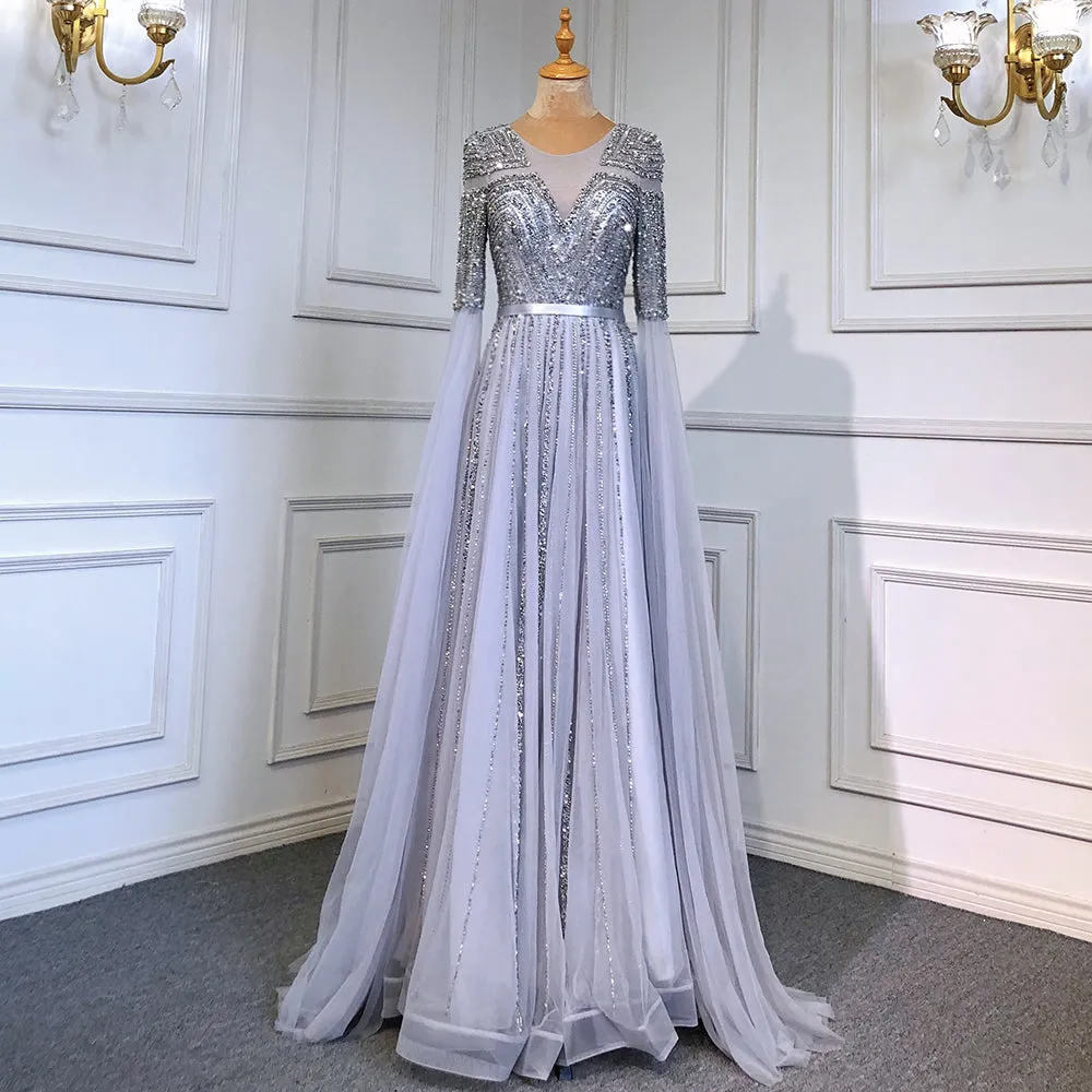 Diynav Arabic Luxury Cape Sleeves Evening Dresses Gowns 2025 Beaded A-Line For Women Party HZ1017 - Image 3