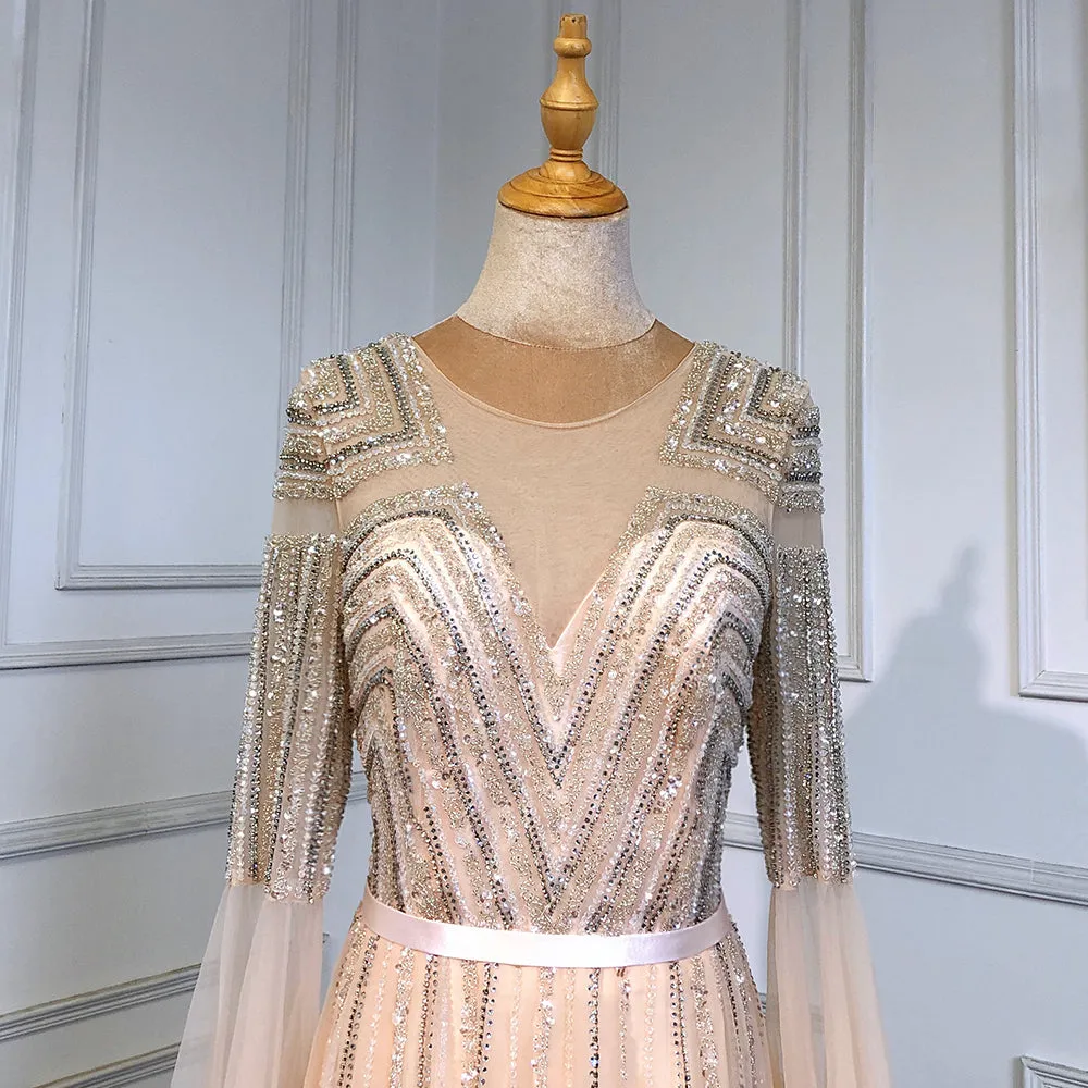 Diynav Arabic Luxury Cape Sleeves Evening Dresses Gowns 2025 Beaded A-Line For Women Party HZ1017 - Image 6