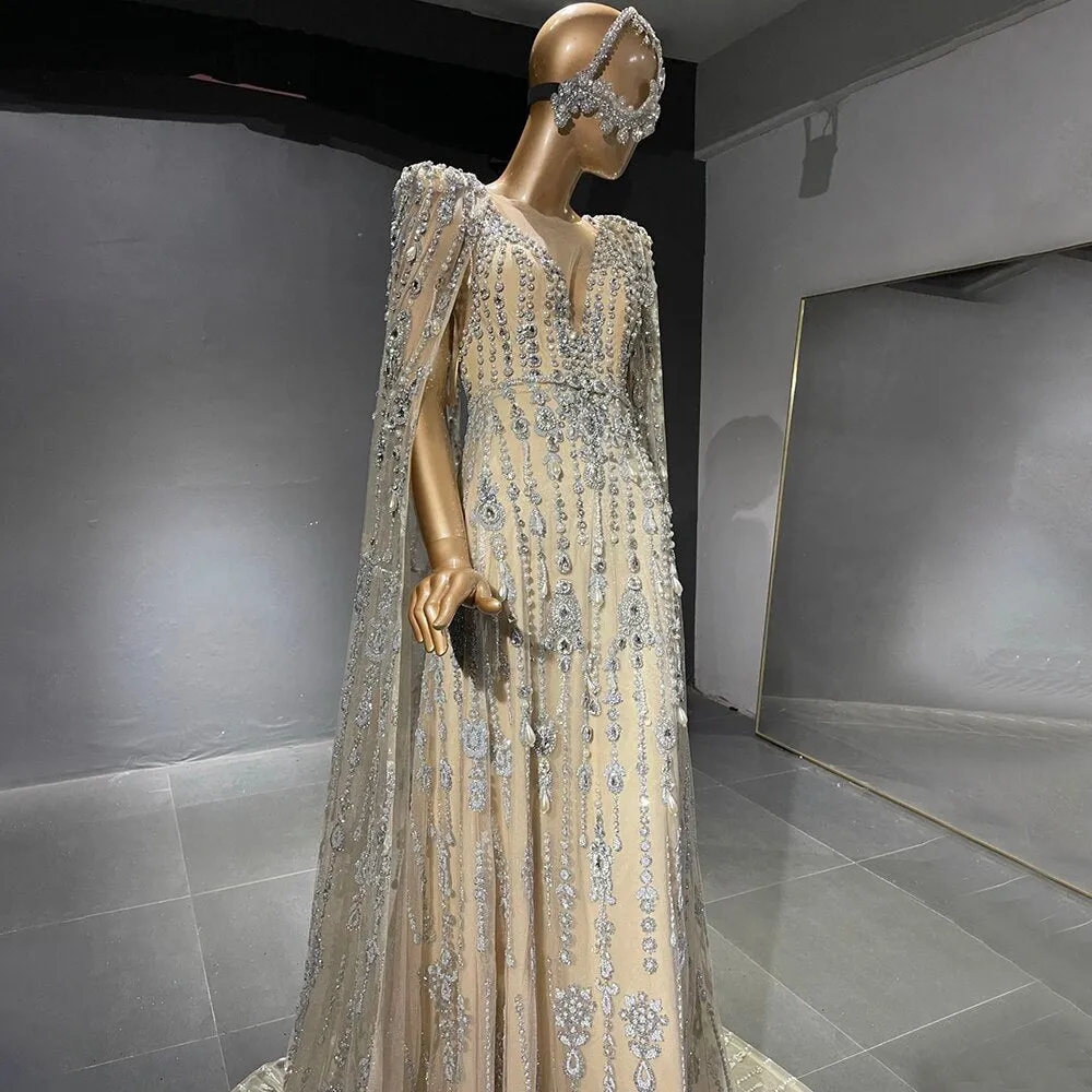 Diynav Luxury Cape Sleeve Evening Dresses Gowns 2025 Beaded A-Line High-end For Women Party HZ1017 - Image 2