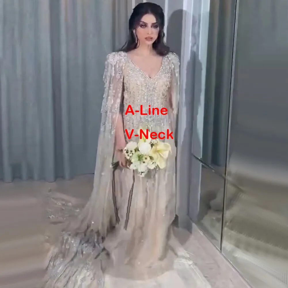 Diynav Luxury Cape Sleeve Evening Dresses Gowns 2025 Beaded A-Line High-end For Women Party HZ1017 - Image 6