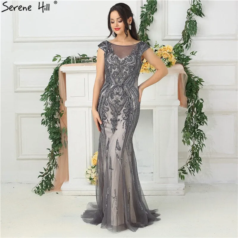 Diynav Sale no return no refundSale Grey High-end Luxury Dubai Design Evening Dress Beading Sequined Sleeveless Sparkle Evening Gowns 2025 HZ1017