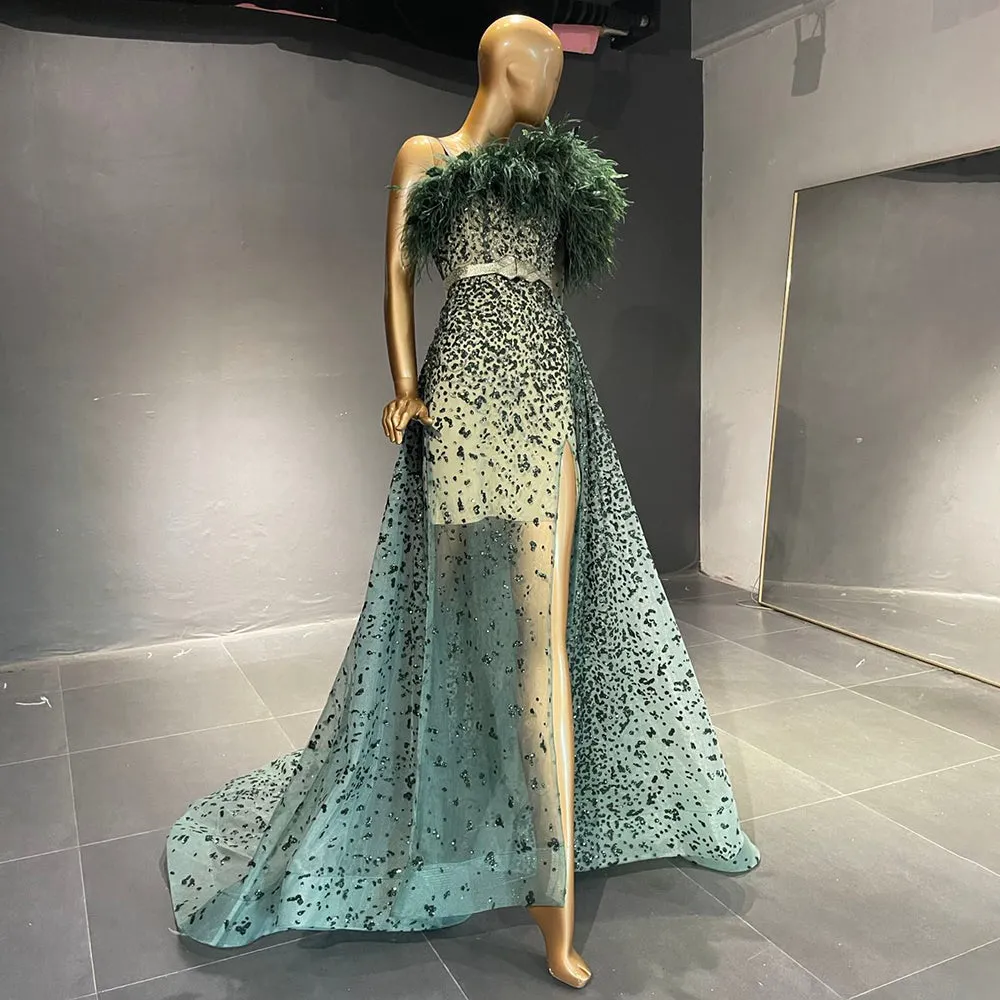 Diynav Luxe A-lijn Hoge Split Avond Jurken 2025 Kralen Veer Elegant Mermaid Voor Vrouwen Party HZ1017