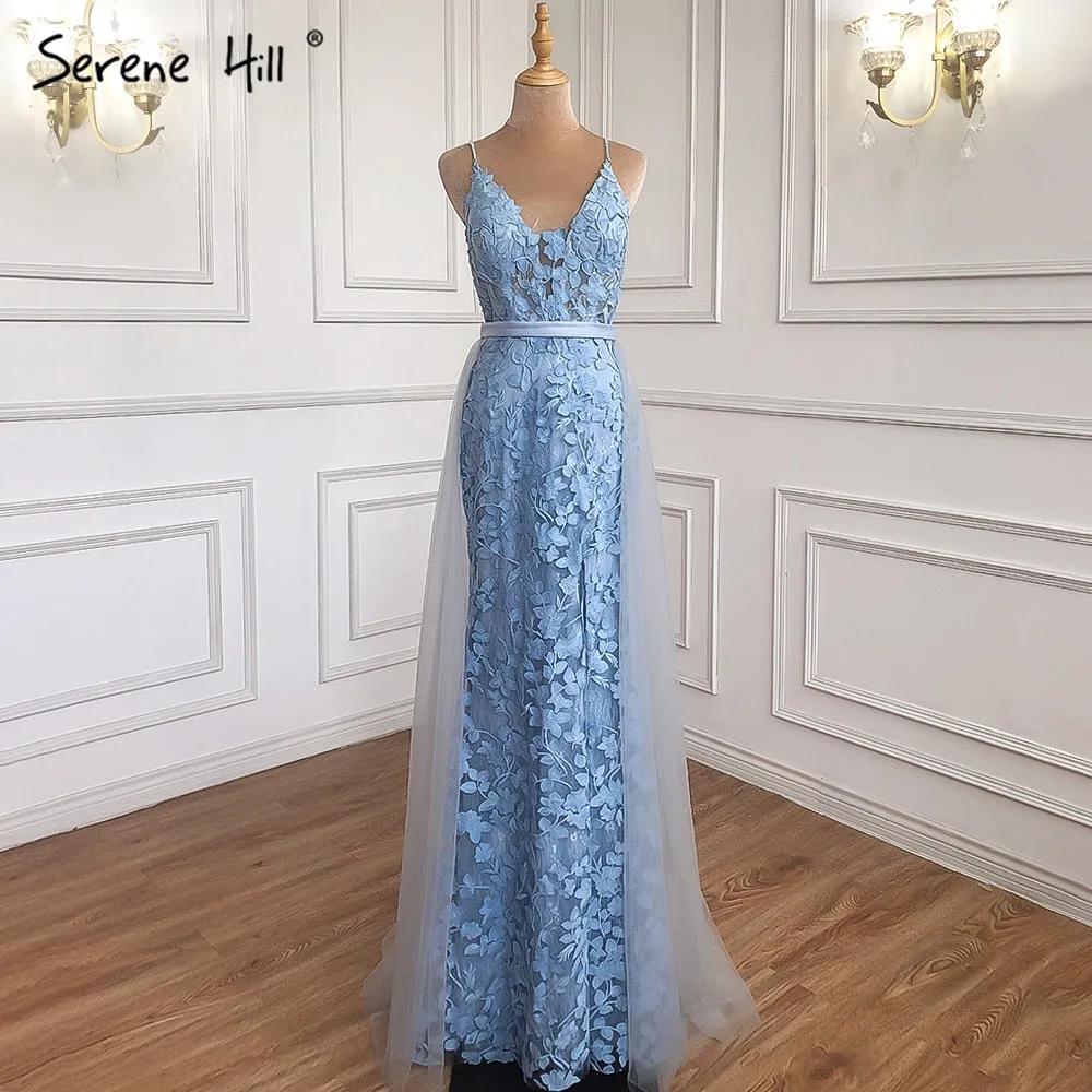 Diynav Mermaid V-Neck Sexy Evening Dresses 2025 Handmade Flowers Sleeveless Tulle Formal Dress HZ1017 - Image 4