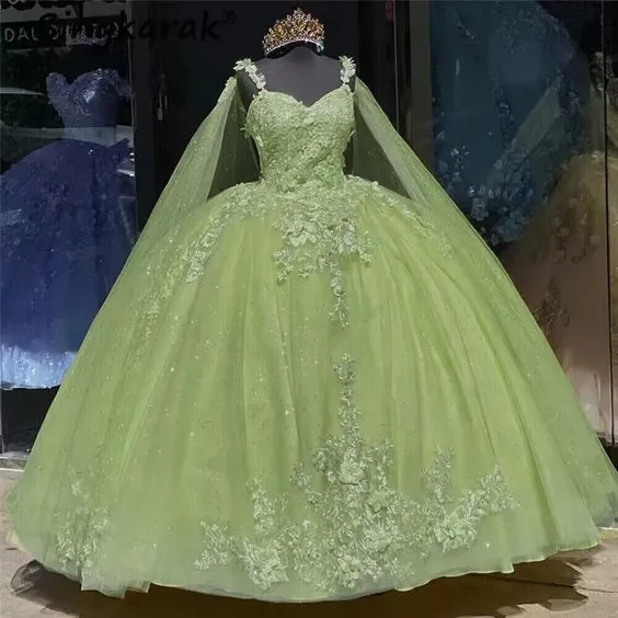 Diynav Quinceanera Dresses With Cape 3D Flowers Sweet 15 Birthday Ball Gown HZ1017