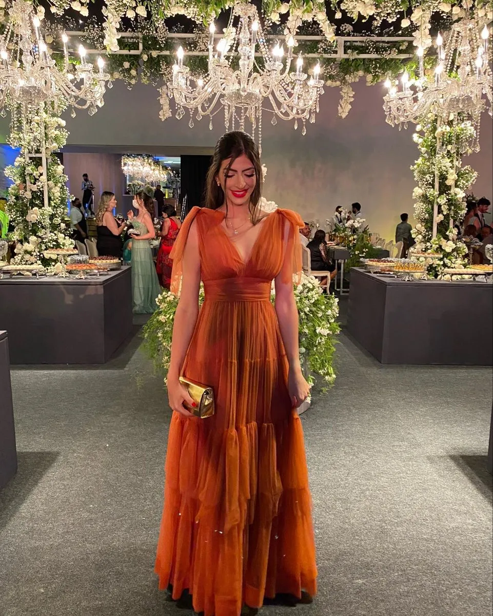 Diynav Elegant V Neck Long Evening Dress Wedding Guest Dress HZ1017