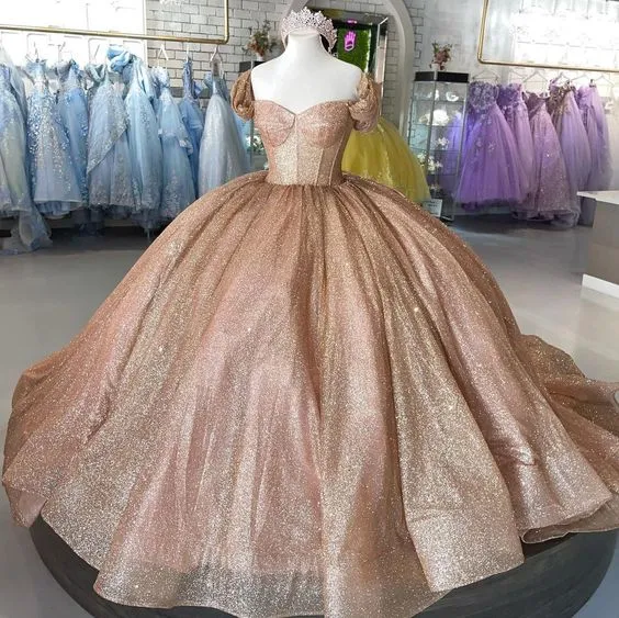 Diynav Gold Sparkle Ball Gown Quinceanera Dress Sweet 16 Dress HZ1017