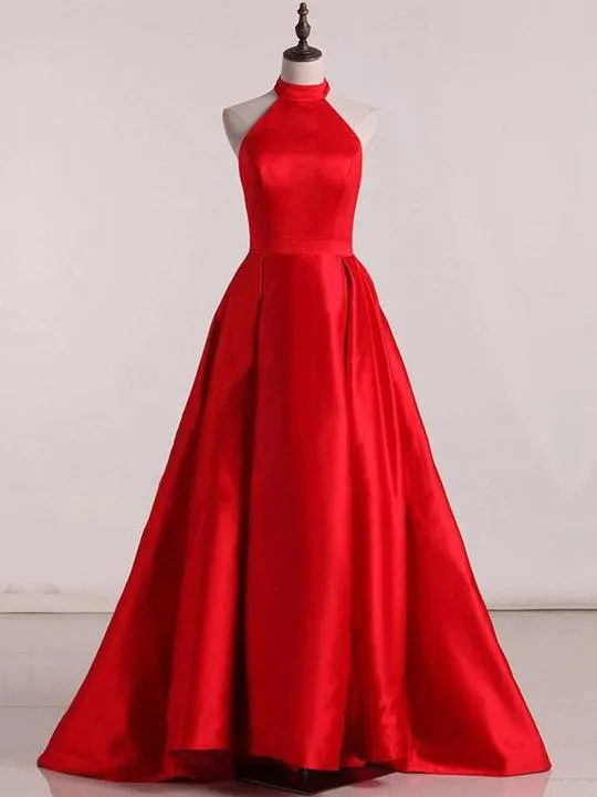 Diynav Halter Open Back Prom Dresses,A Line Satin Evening Dresses HZ1017