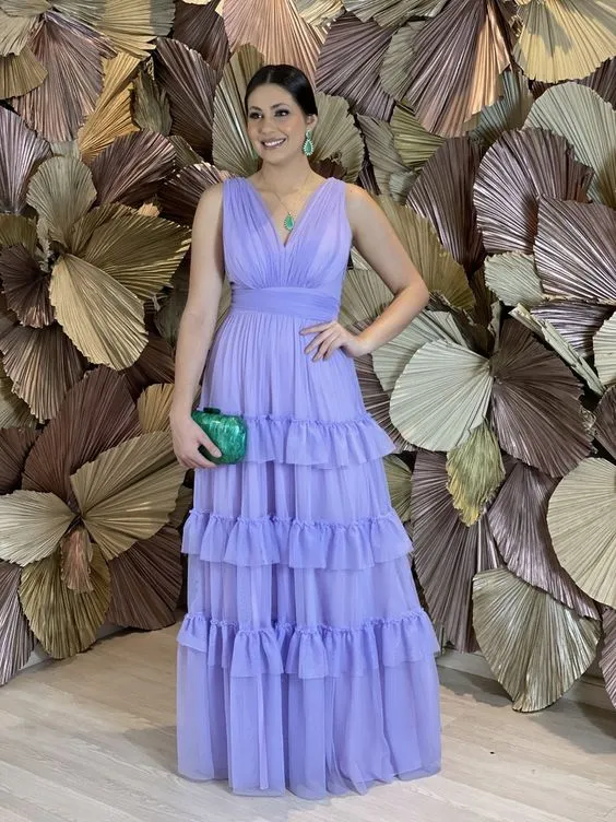 Diynav A-line V Neck Evening Dress Wedding Guest Dress HZ1017