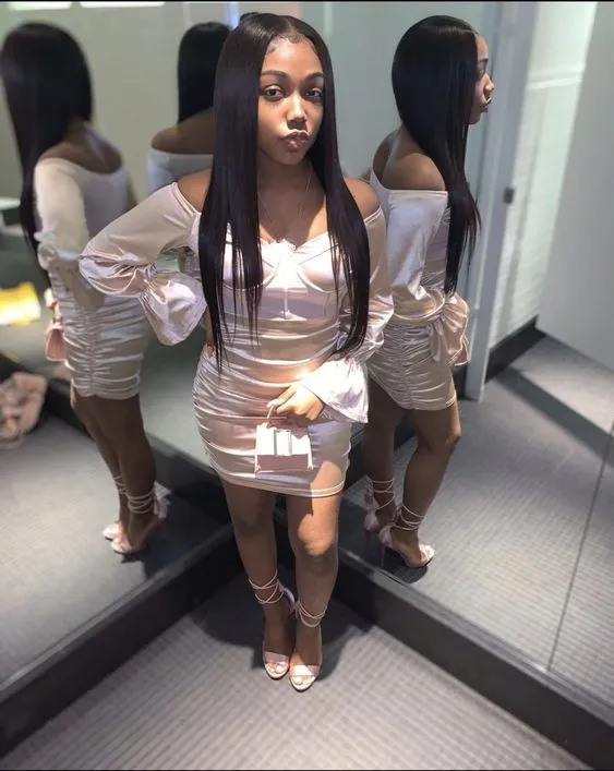 Diynav Birthday Outfit Dress For Black Girls Tight Homecoming Dress With Long Sleeves HZ1017