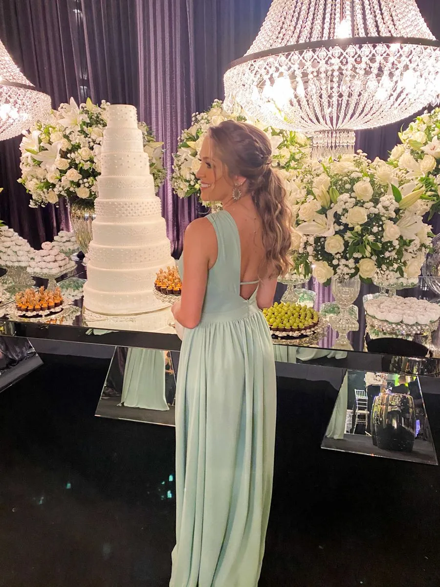 Diynav Shoulder Mint Green Evening Dress Bridesmaid Dress HZ1017