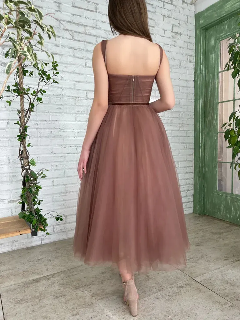 Diynav Tea Length Prom Dresses, Tea Length Brown Formal Homecoming Dresses HZ1017 - Image 4