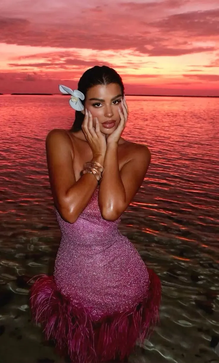 Diynav Sheath Pink Sequins Feathers Homecoming Dress Short Prom Dress HZ1017