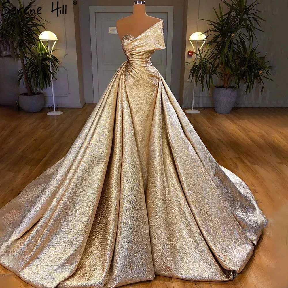 Diynav Gold Mermaid Evening Dress with Overskirt HZ1017 - Image 2