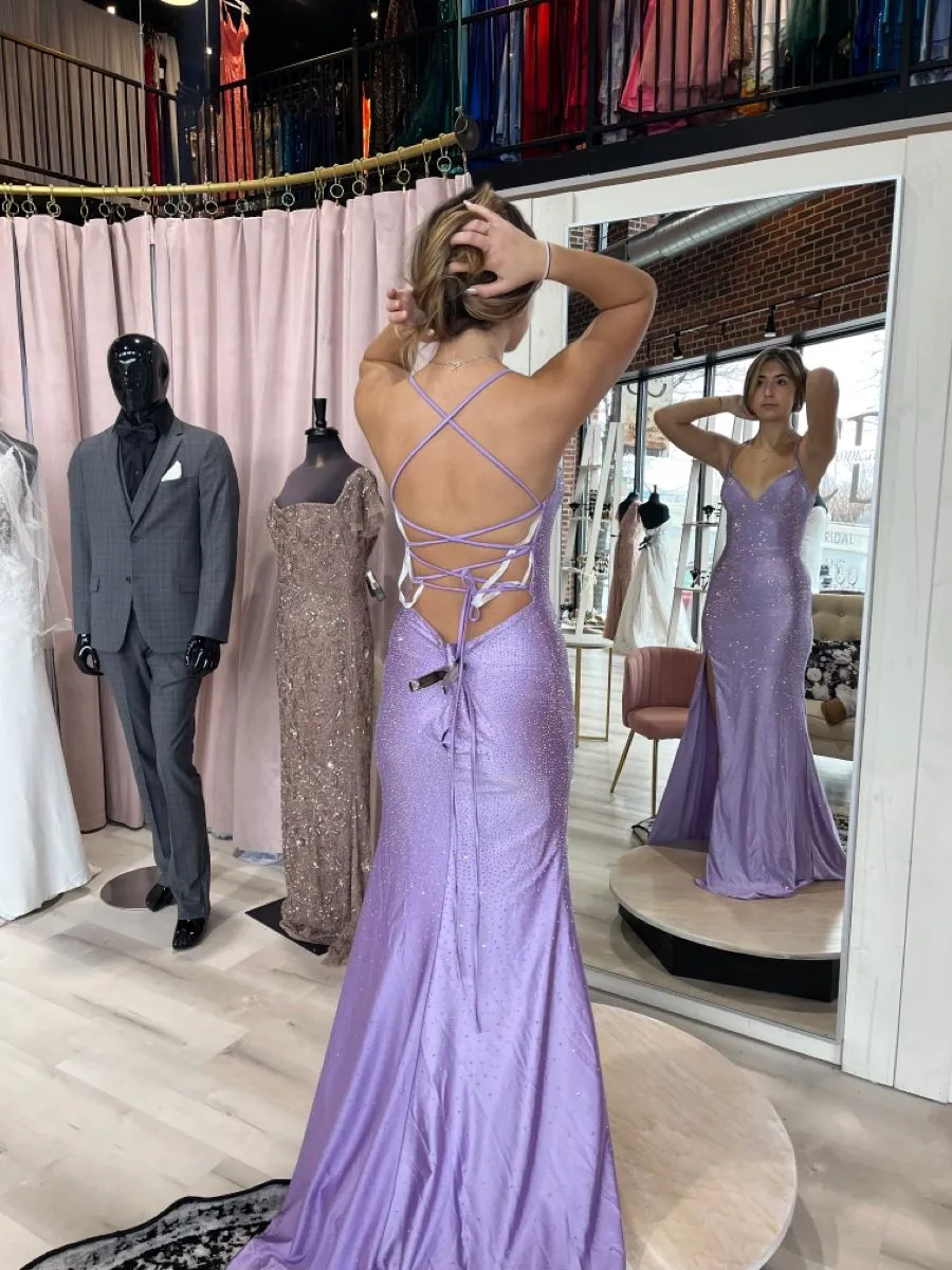 Diynav Mermaid Lace-up Back Prom Dress,Lavender Evening Dress HZ1017 - Image 2