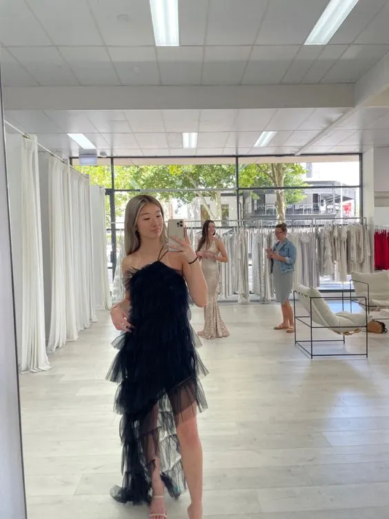 Diynav Arrival Tiered Tulle Black Prom Dress, Long Evening Dress HZ1017