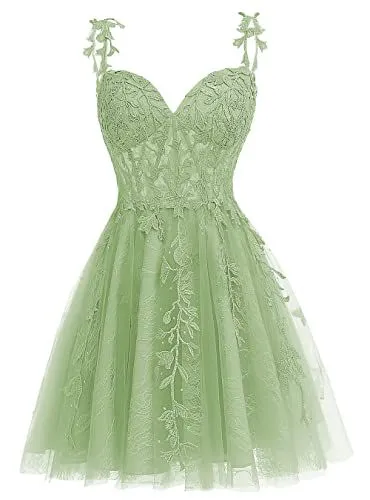 Diynav Green Floral Short Homecoming Dress A-line Graduation Dress HZ1017