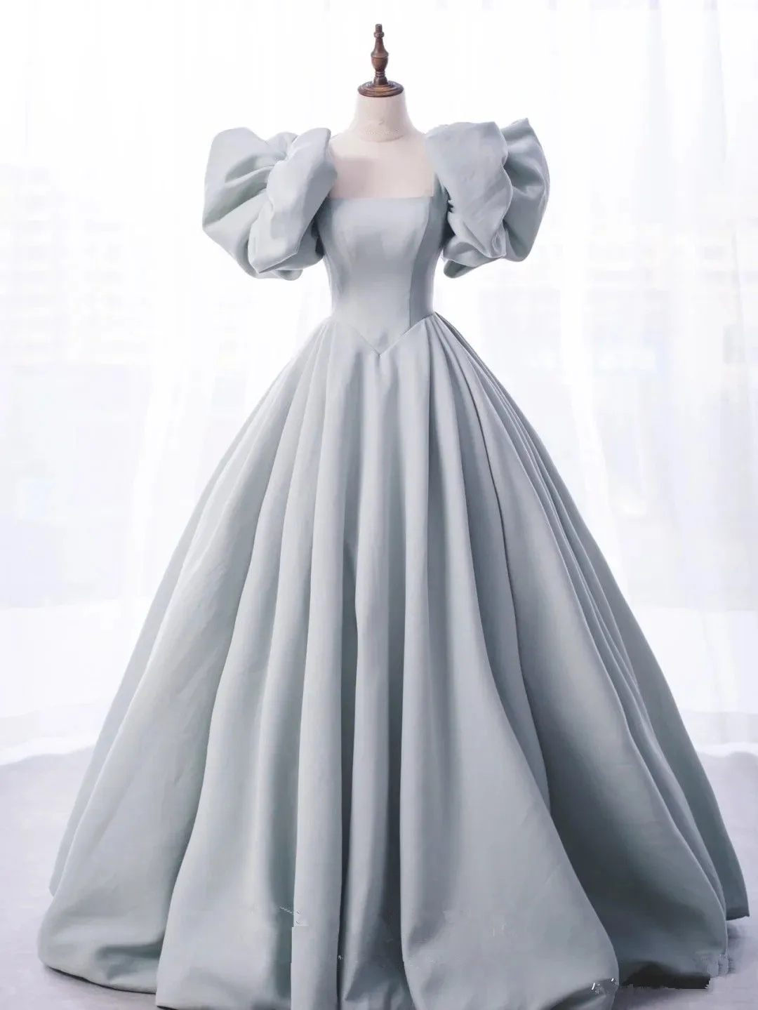 Diynav Grey Satin Ball Gown,A-line Princess Dress,18th Birthday Party Dress HZ1017