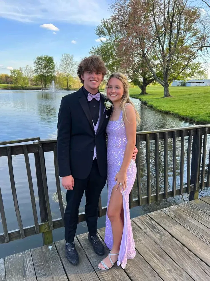 Diynav Purple Sequins Sheath Prom Dress With Split Purple Evening Dress HZ1017