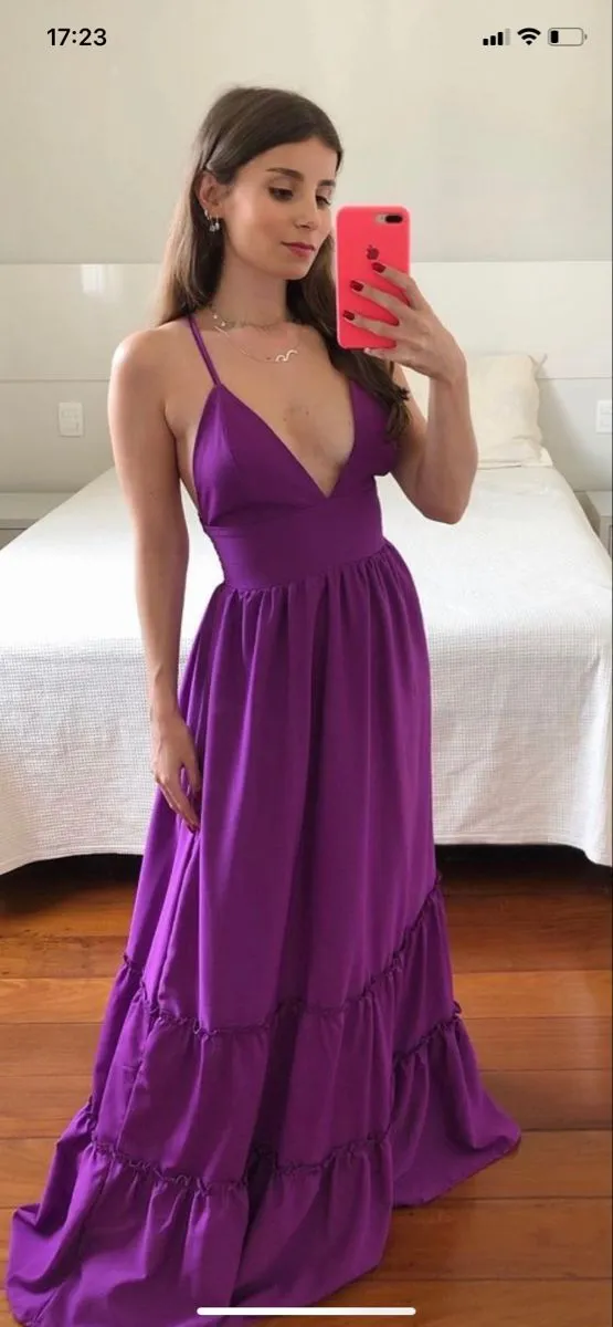 Diynav Spaghetti Straps V Neck Prom Dress,Simple Purple Evening Dress HZ1017 - Image 2