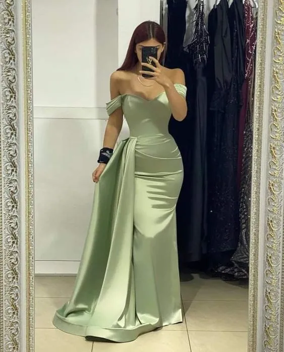 Diynav Off The Shoulder Sage Green Long Evening Dress HZ1017 - Image 2