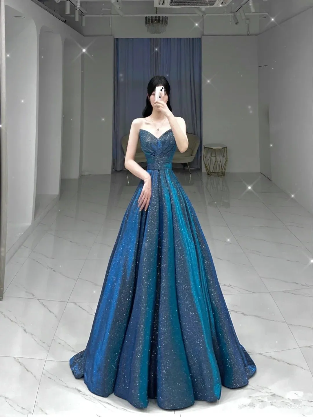 Diynav Blue A-line Evening Dress Blue Princess Dress HZ1017