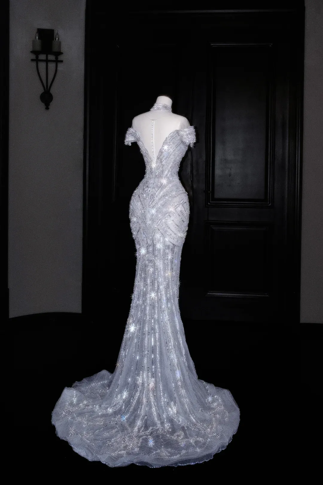 Diynav Off The SHoulder Tulle Sequin Beaded Evening Dress,Mermaid Prom Dress Wedding Dress HZ1017