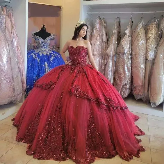 Diynav New Quinceanera Dresses Sequin Beading Appliques Sweetheart Formal Party Princess Ball Gowns Vestidos HZ1017