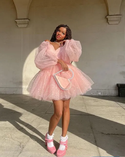 Diynav Pink A-line Puffy Homecoming Dress,Pink Birthday Party Dress HZ1017