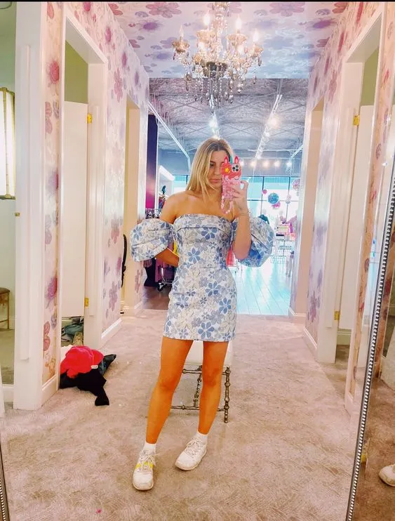 Diynav Strapless Blue Print Floral Homecoming Dress HZ1017