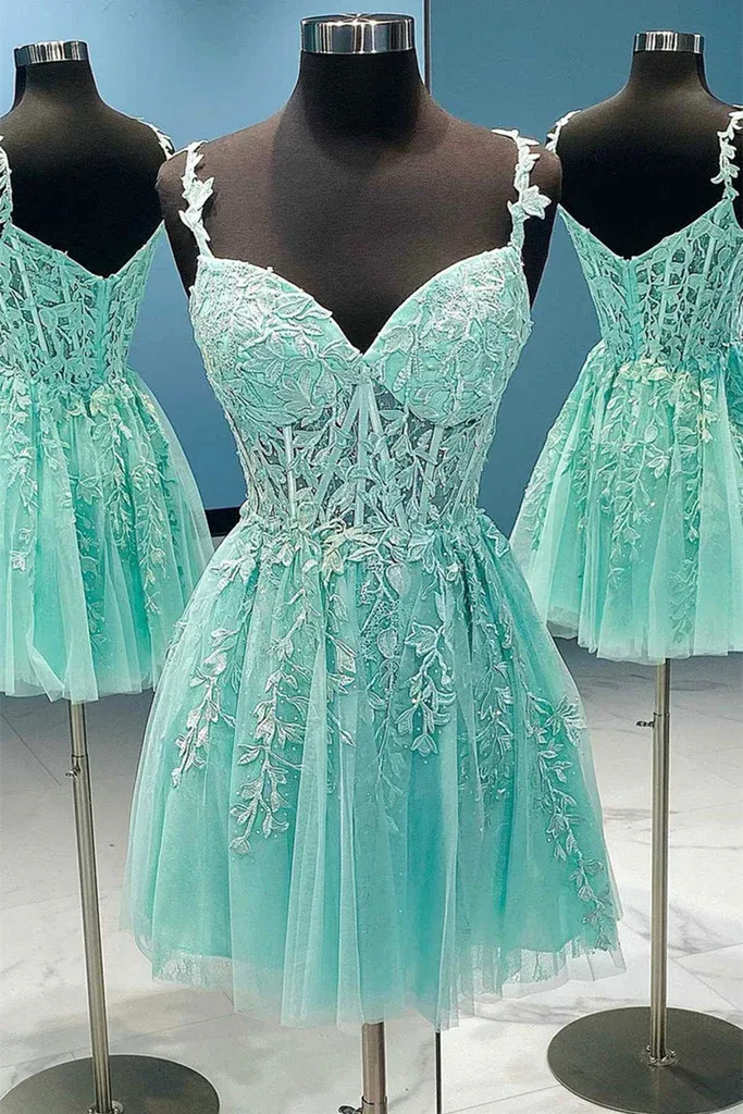 Diynav Neck Mint Green Lace Homecoming Dress HZ1017