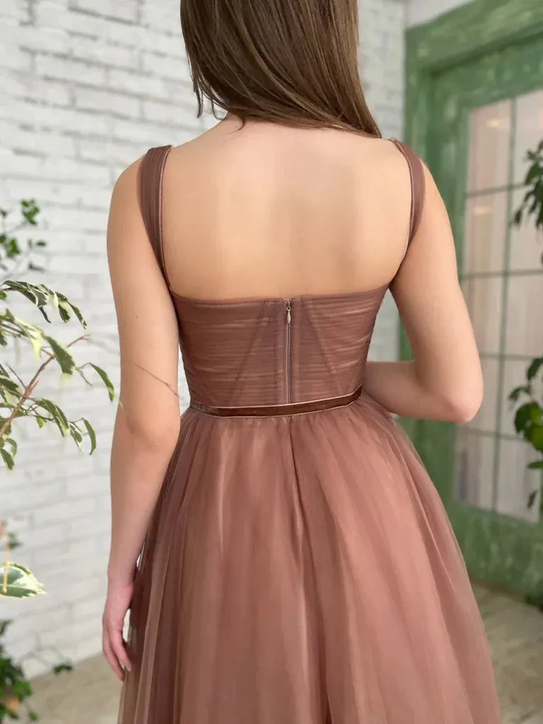 Diynav Tea Length Prom Dresses, Tea Length Brown Formal Homecoming Dresses HZ1017 - Image 2