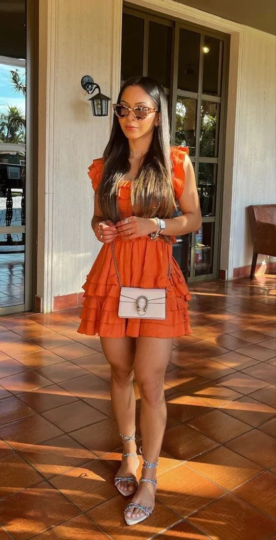 Diynav Orange A-line Homecoming Dress Summer Casual Dress HZ1017