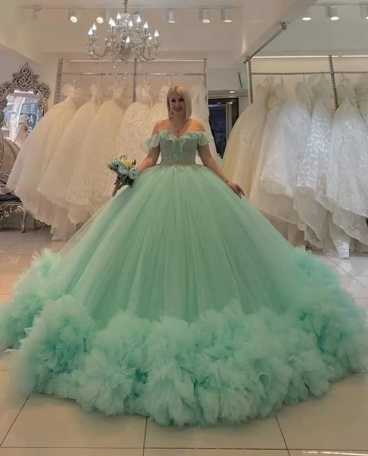 Diynav Sage Green Tulle Ball Gown,Sweet 16 Dress HZ1017
