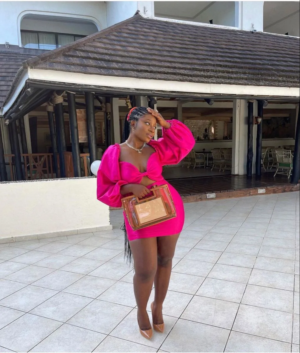 Diynav Pink Homecoming Dress With Puff Sleeves,Chic Party Dress HZ1017