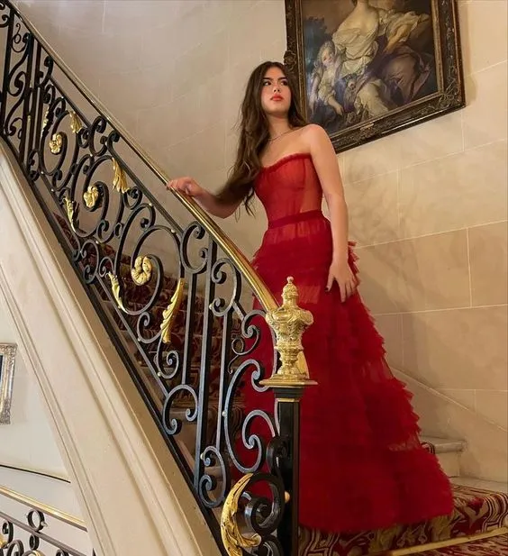 Diynav Stunning Red Long Prom Dresses Formal Evening Gowns HZ1017