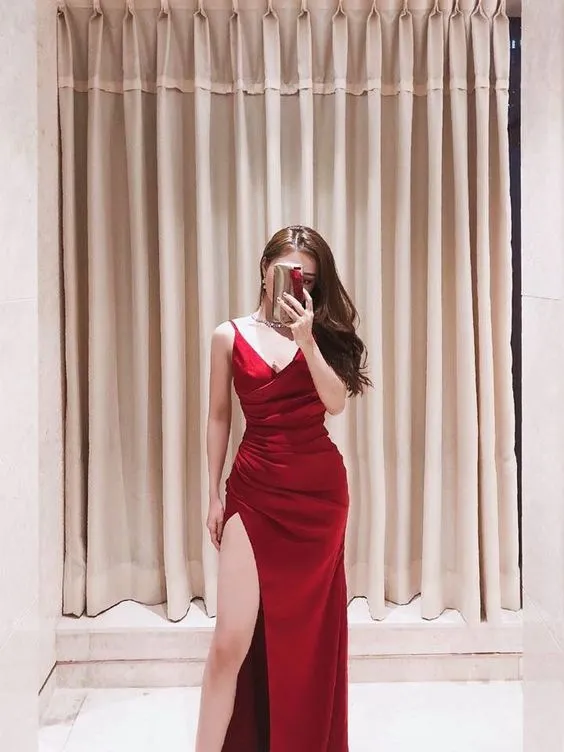 Diynav Red Spaghetti Straps Evening Dress Red Formal Dress HZ1017