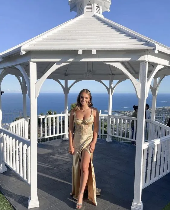 Diynav Straps Long Prom Dress,Sexy Champagne Evening Dress HZ1017