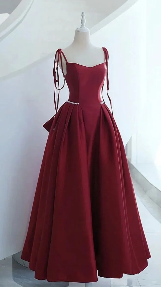 Diynav Evening Dress Satin A-Line Spaghetti Strap Square Collar Floor-Length Backless Formal Party Prom Gowns HZ1017