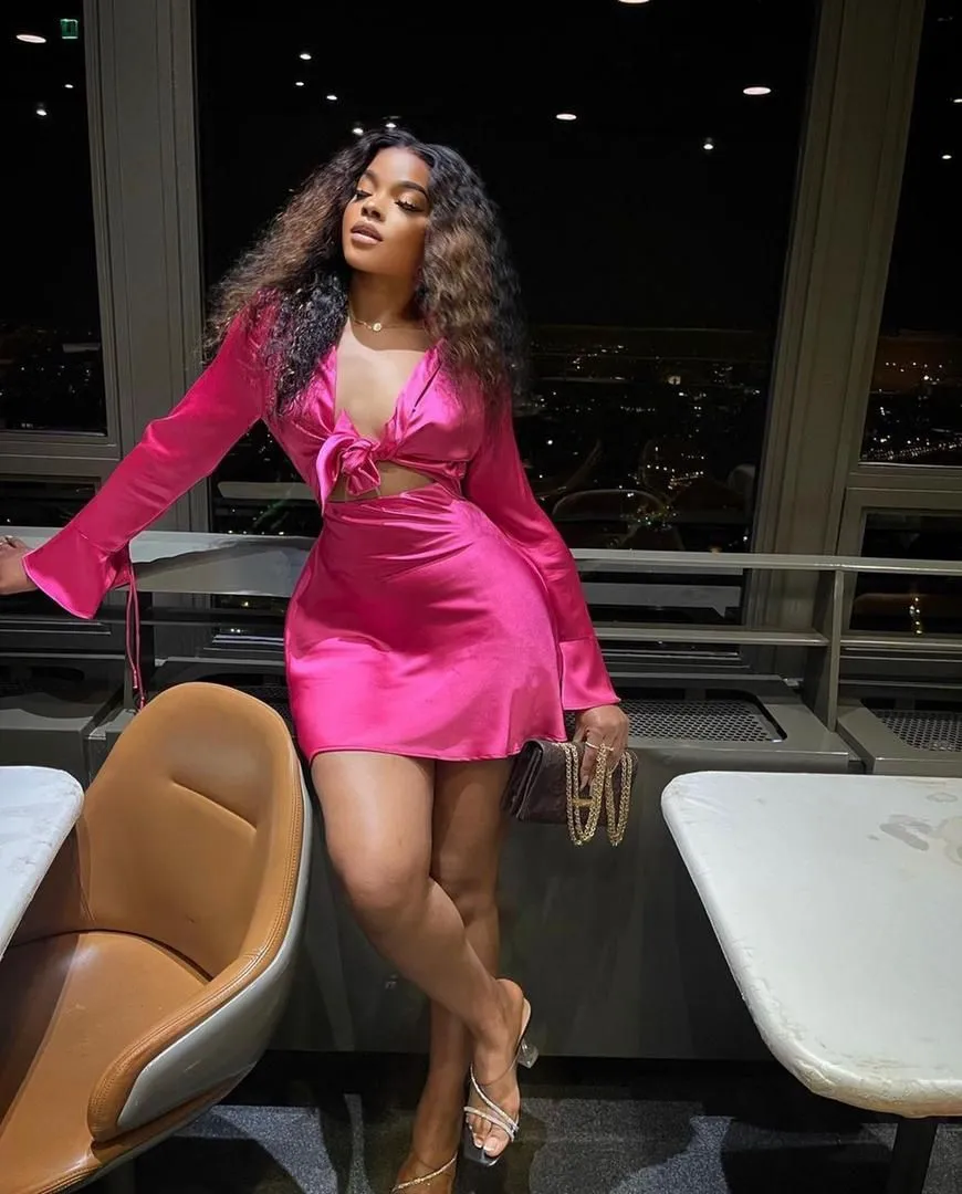 Diynav Hot Pink Homecoming Dress with Long Sleeves,Hot Pink Cocktail Dress HZ1017