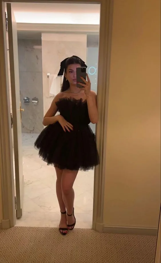 Diynav Black Tulle Mini Prom Dress Sexy Homecoming Dress HZ1017