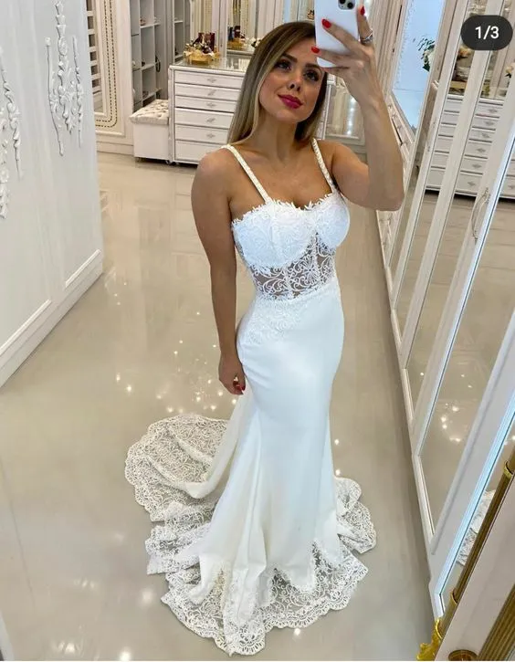 Diynav White Mermaid Wedding Dress,White Bridal Dress HZ1017 - Image 2