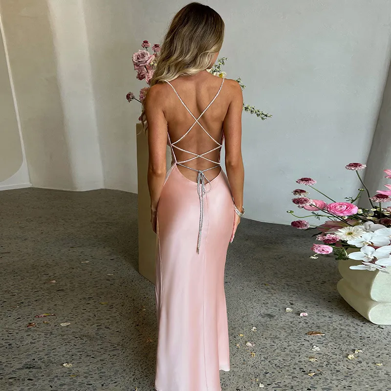 Diynav Pink Mermaid Long Prom Dress,Backless Pink Evening Dress HZ1017