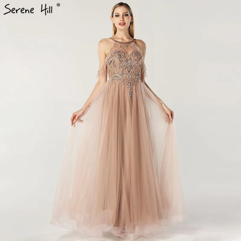 Diynav Sale No Return No Refund Sale Latest Design O-Neck Beading Diamonds Evening Dresses 2025 Off Shoulder Sexy Tulle Evening Gowns HZ1017