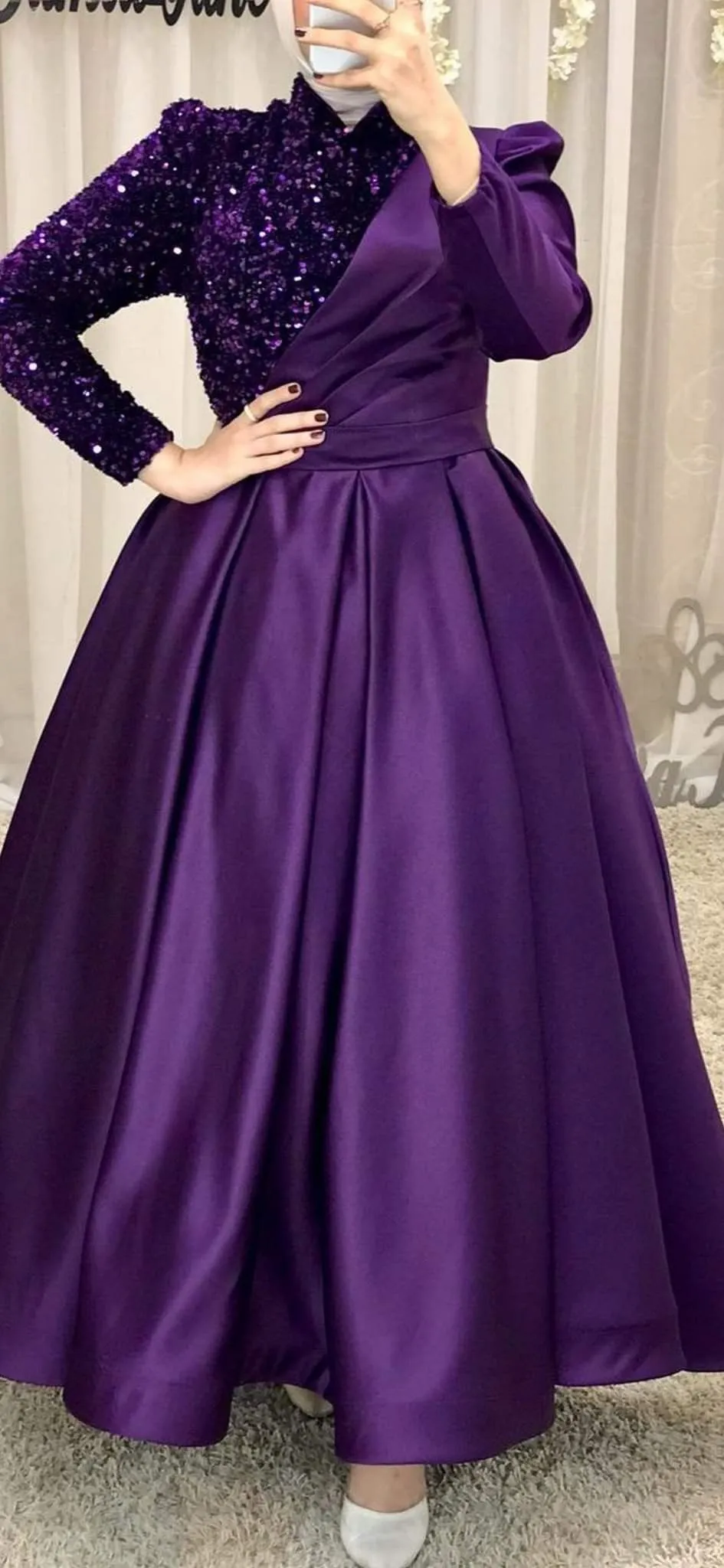 Diynav dresses for wedding prom long sleeve plus size purple luxury elegant women HZ1017