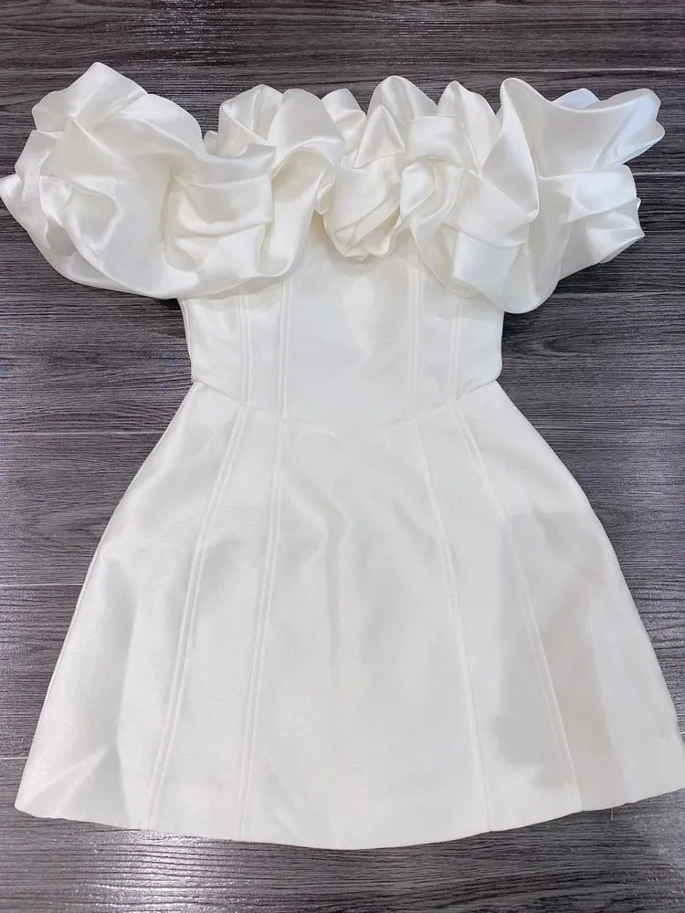 Diynav Ruffled Neckline Homecoming Dress White Party Dress HZ1017